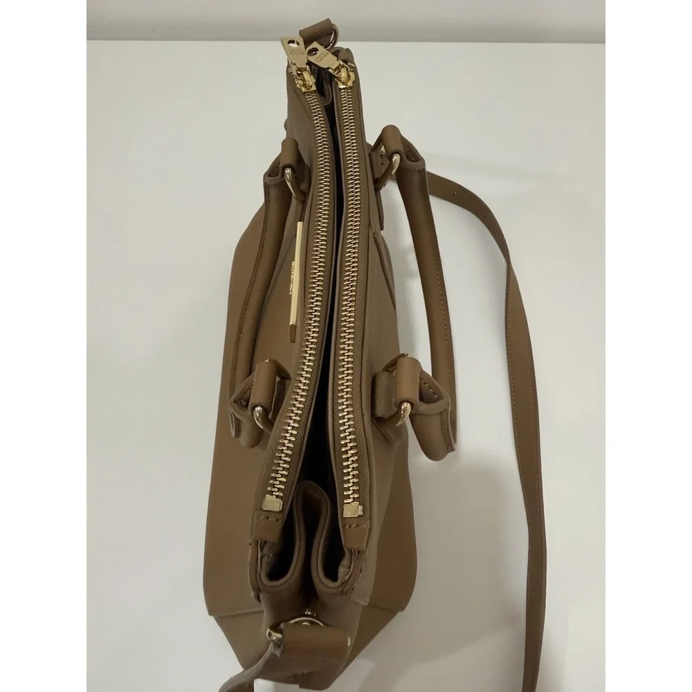 Dkny Robinson Double Zip Beige Saffiano Leather Tote